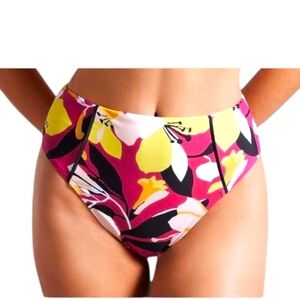 Ted Baker High Waist Bikini Bottom NWT Pink Yellow Floral Retro Size 3 (US 8)